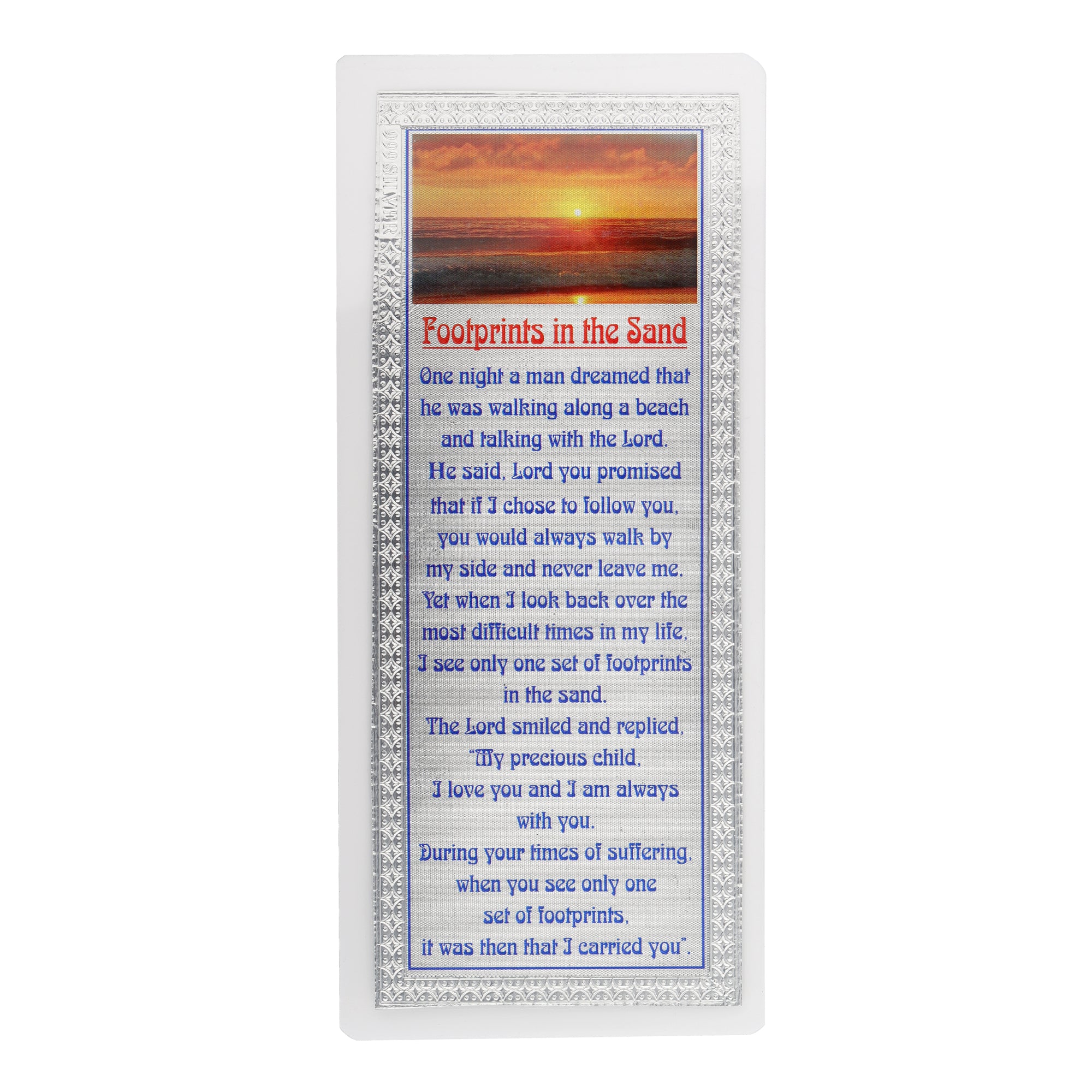 Footprints in the Sand Silver edges Prayer card